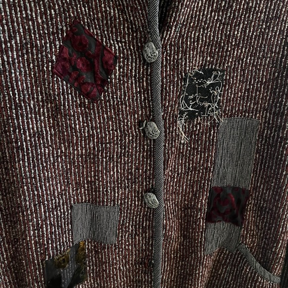 VTG Nino Wong California Cardigan L Funky Patchwork Velour Stripe Distressed USA - Picture 11 of 12